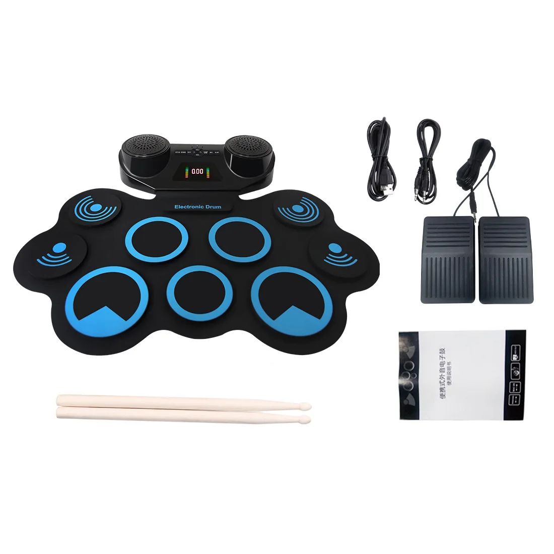 Hand-rolled rechargeable electronic lithium battery rechargeable  silicone portable drum set with built-in speaker