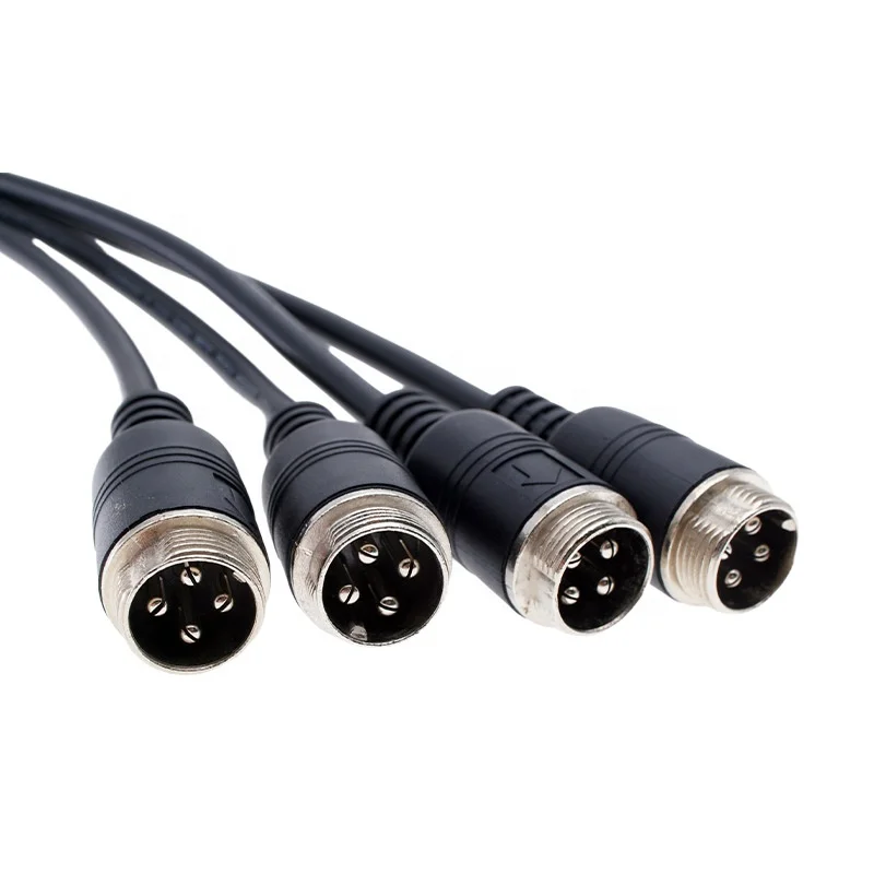 4 core fine copper single male head aviation plug joint cord 7/0.16*4C black PVC scarfskin male to female connector wire