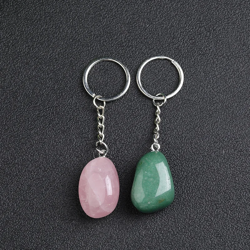 Natural Crystal Gemstone Keychain Reiki Healing Crystal Beads Polished Crystal Stones Keyring for Women Mom Mothers Day Gifts