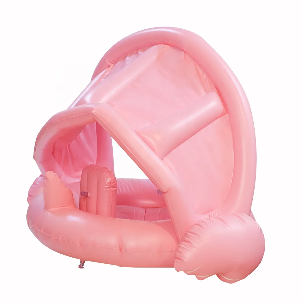Baby Inflatable Flamingo Swim Boat Pool Floats Safety Kids Seat PVC Inflatable Swim Sitting Rings With Canopy For Pool Water Fun