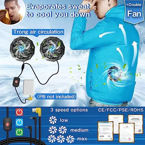 5V USB Cooling Jacket Air Conditioner Jacket with 4 Fans UV Resistant Cooling AC Fan Jacket Stand Casual Polyester OEM Unisex