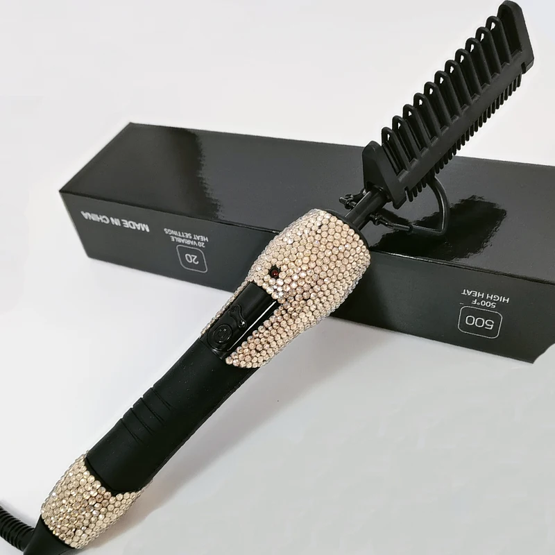 Luxury hot tool electric hair comb bling rhinestone hot hair comb