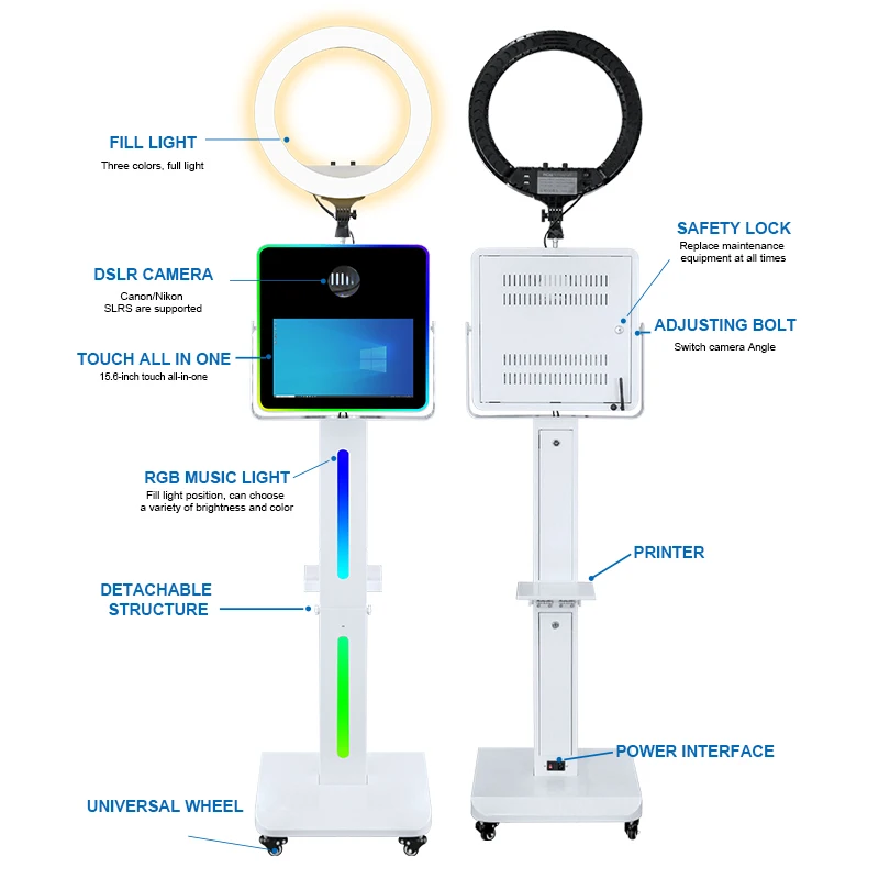 Split Stand Dslr Touch Screen Interactive Wedding Photo Booth Selfie Kiosk Booth With Ring Light For Party Having Fun