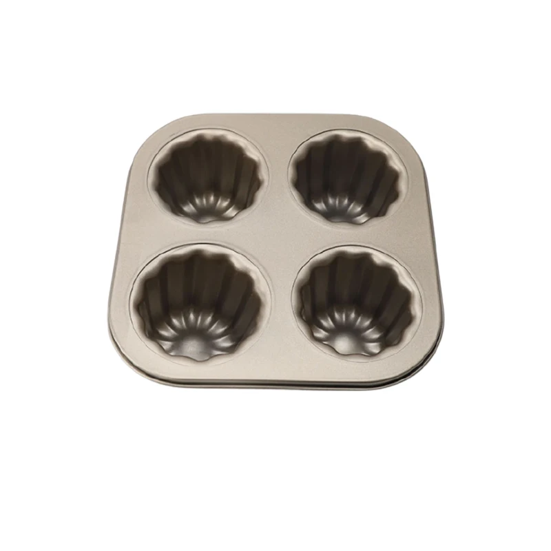 Durable Non-stick carbon steel 4 cavity cup Cupcakes cake Canele pastry tray Molds oven Baking Pans