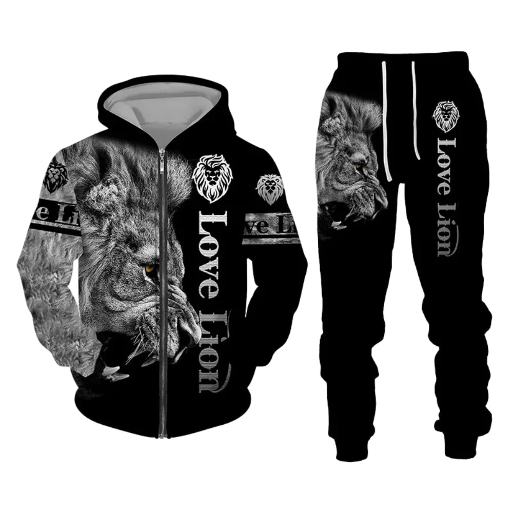 Custom Sweatshirts Tracksuit Set Unisex 3D Animal Printed Hoddies Streetwear Hoodie And Sweatpants Print On Demand
