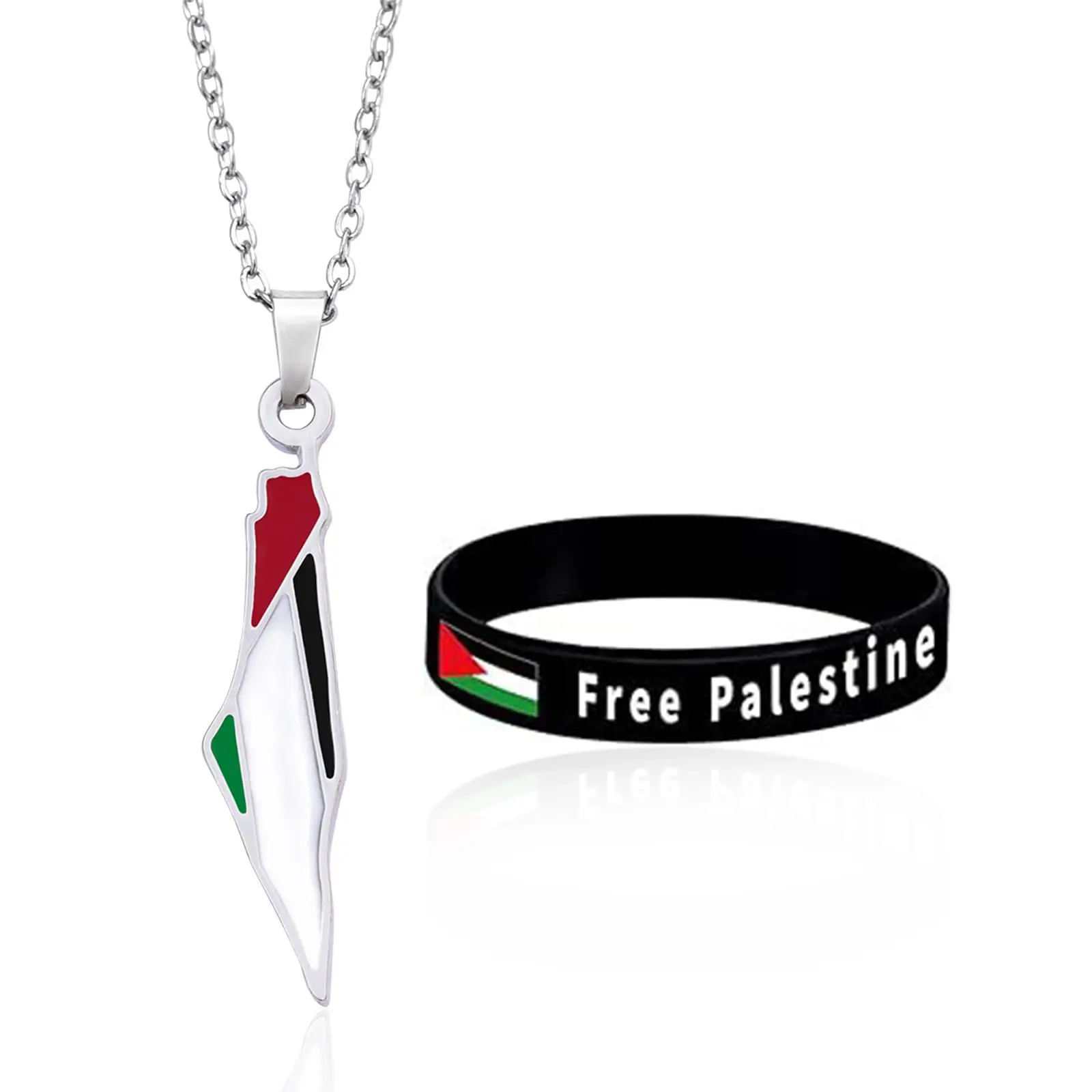 Stainless Steel Jewelry Wholesale Permanent Gold Necklace Fashion Chains Filled Custom Palestinian Flag Necklaces Pendant