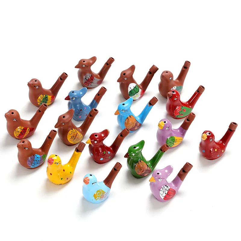 Terra Cotta Bird Water Whistle Warbler Song Ceramic Chirps Baby Bathtime Fantasy Gifts Set
