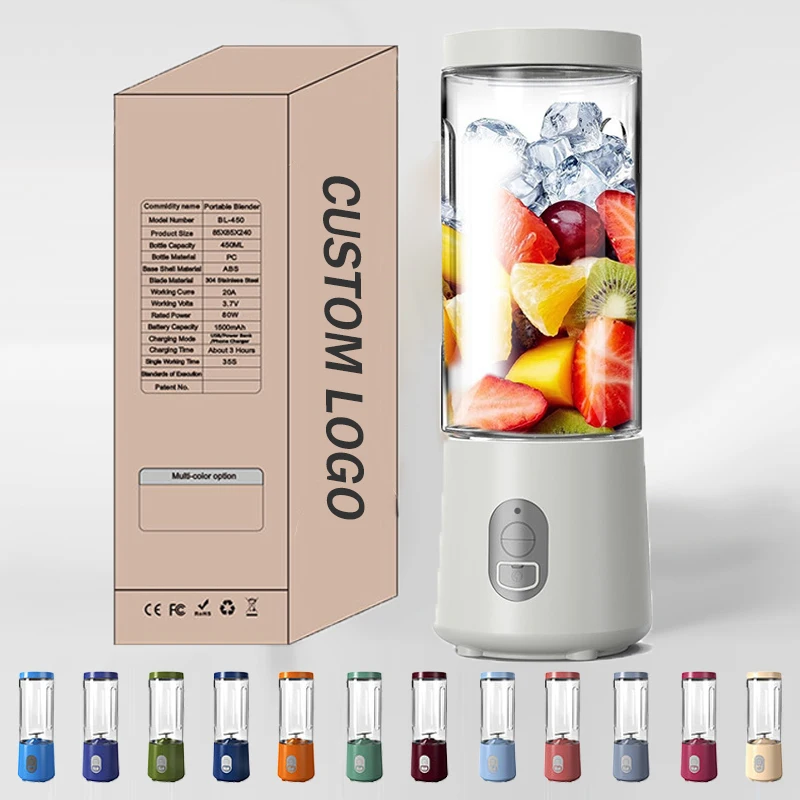 2024 New Design Personal Small Fresh Fruit Smoothie Mini Juicer Portable Blender 450Ml
