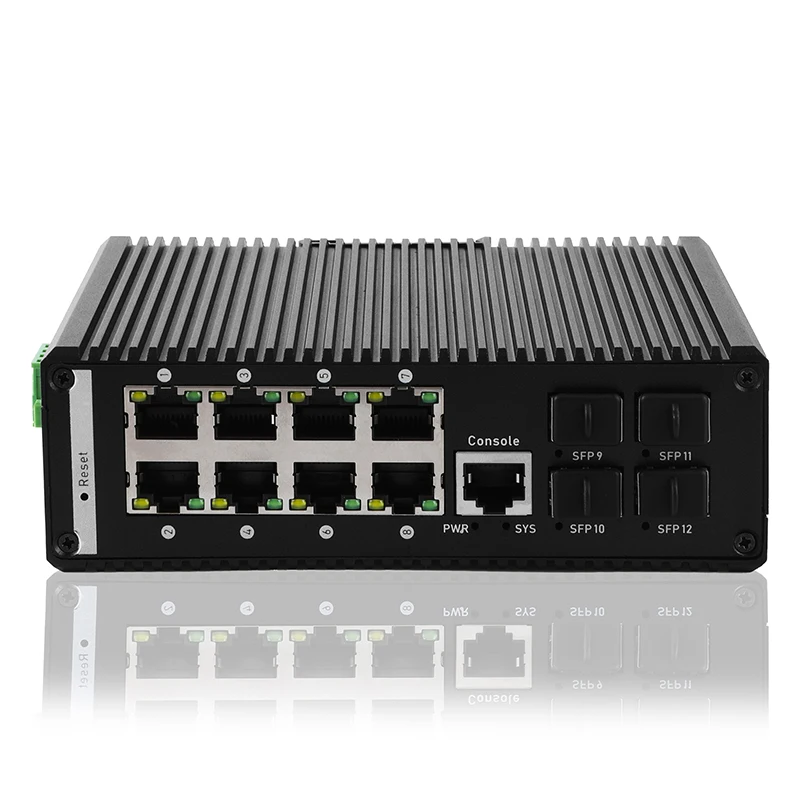 Managed industrial switch support abundant layer 2 management features 8 rj45 port 4 SFP fiber slot switch
