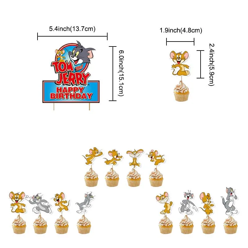 Mouse Tom & Jelly Cartoon Party Decoration Includes Banners Latex Balloons Cake Topper for Kids Boys Girls Birthday Favor X0097