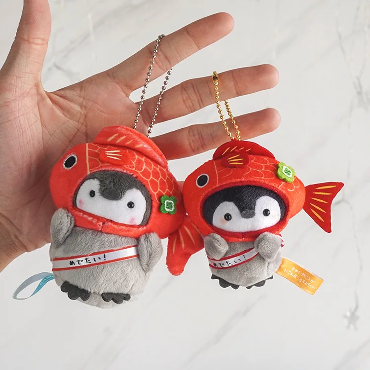 JM Wholesale Kawaii Japanese Koi Penguin Plush Keychain Shark Cat Penguin Cosplay Plush Dangle Toy