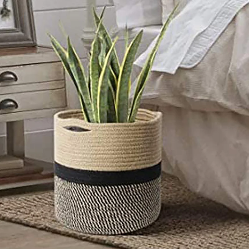 Natural High quality pots seagrass and cotton rope hanging plant basket Weaving hanging basket for plants