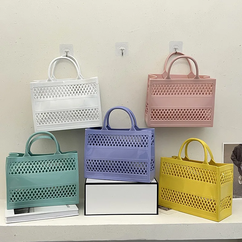 New Women Summer Plastic Pvc Handbags Girls Retro Style Jelly Cute Candy Shopping Shoulder Bag  Eva Silicone Beach Totes Bag