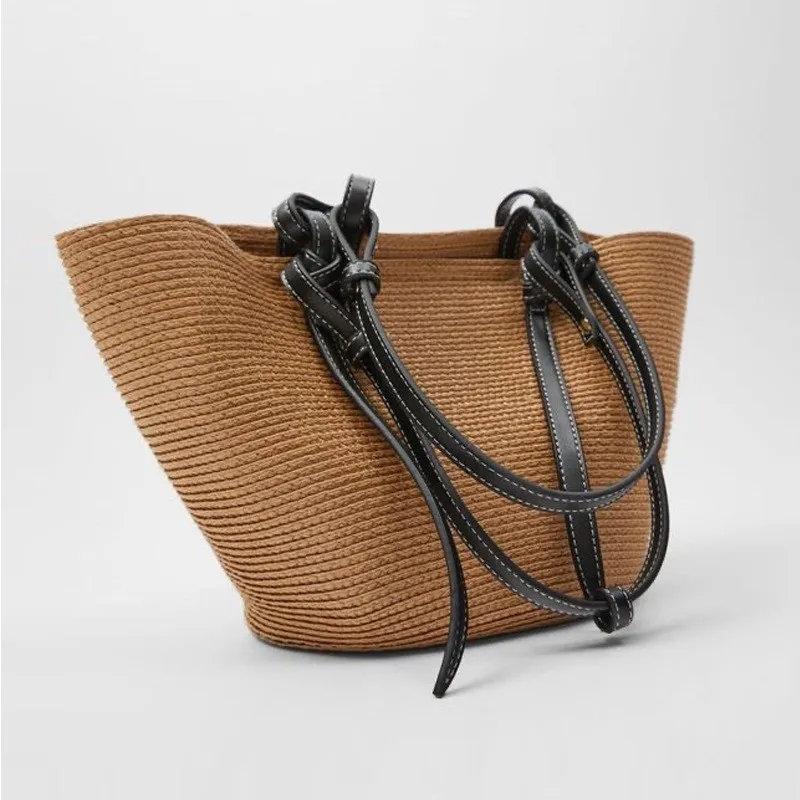 PP braid woven tassel handle ladies bag for travel beach