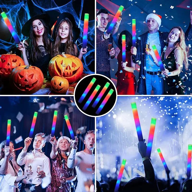 2023 New LED Foam Sticks Flashing Glow Batons Cheer Tube for Wedding Kids Birthday Party Decorations Christmas Halloween Props