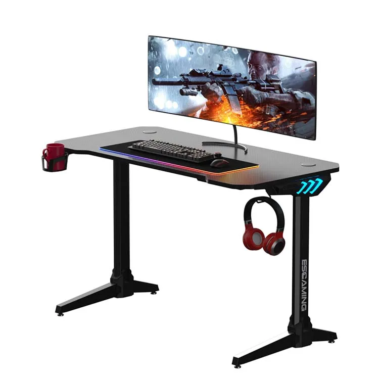 Internet Cafe Black Steel Frame RGB Gaming Desk PC Office Computer Table