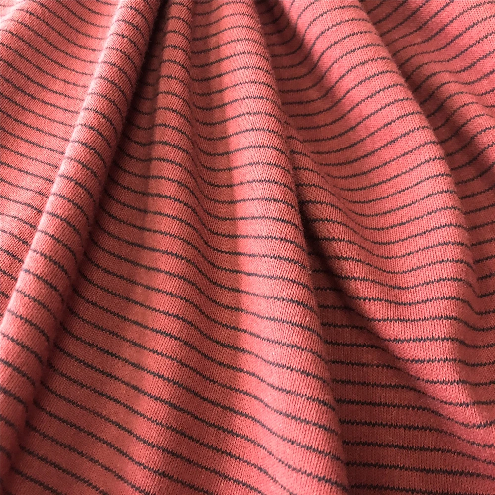 2021 wholesale organic cotton yarn dyed stripe single cotton jersey fabric