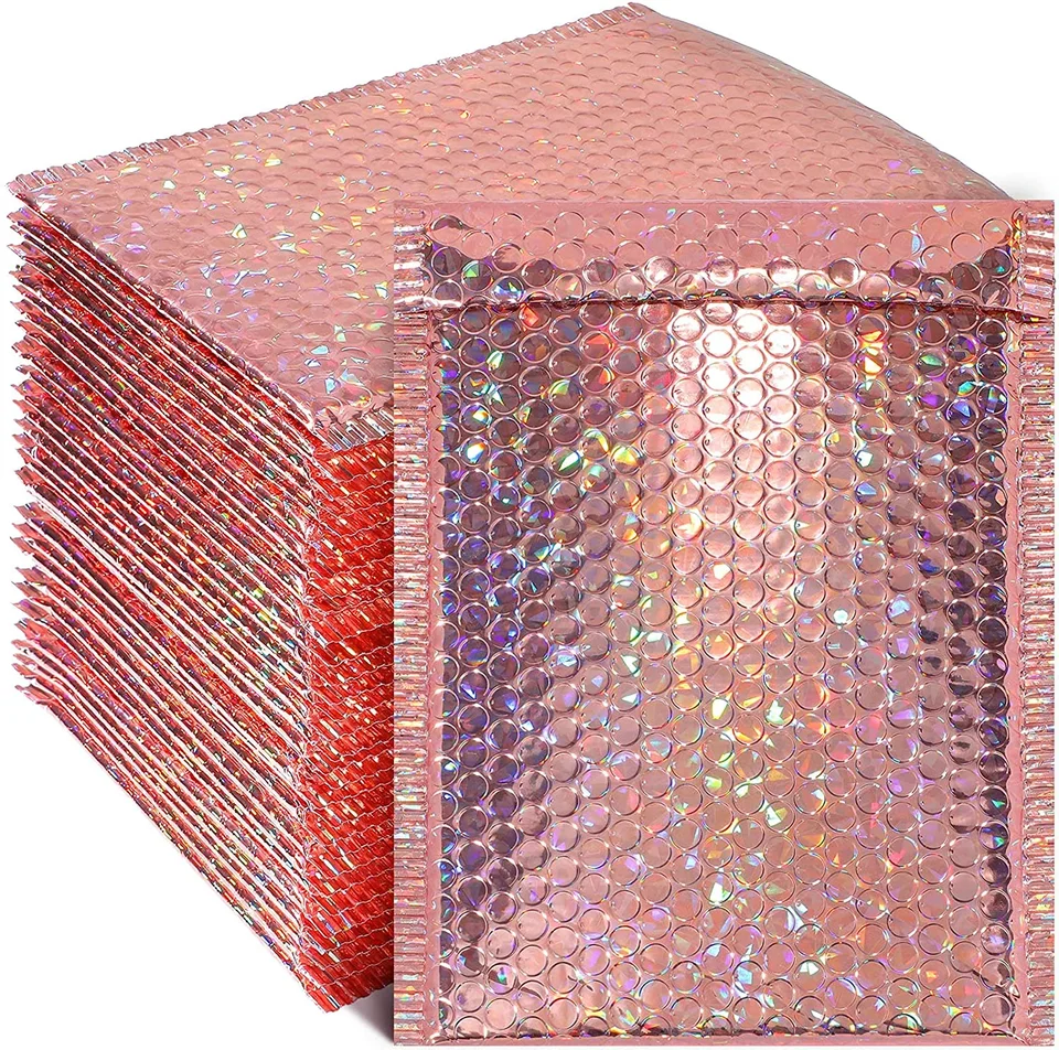 CX Custom logo Glossy Glitter Envelopes mailing rainbow metallic aluminum Foil Clothing shipping bags holographic poly mailers