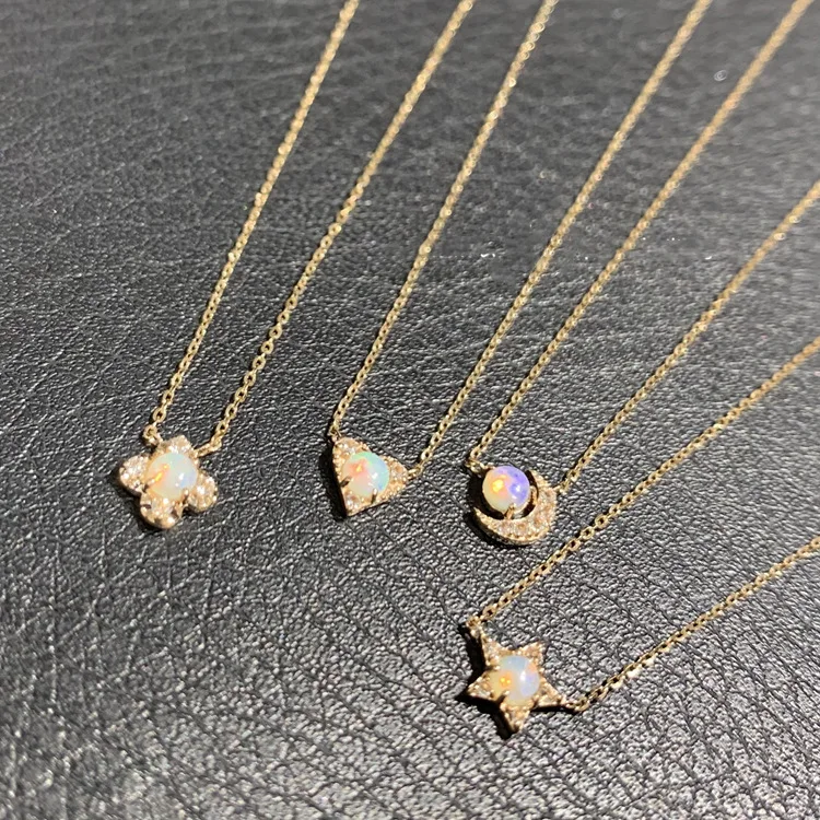 Luxury Sterling Silver 925 Jewellery Opal Flower Star Moonstone Heart Pendant Necklace Opal Jewelry for Women Girls