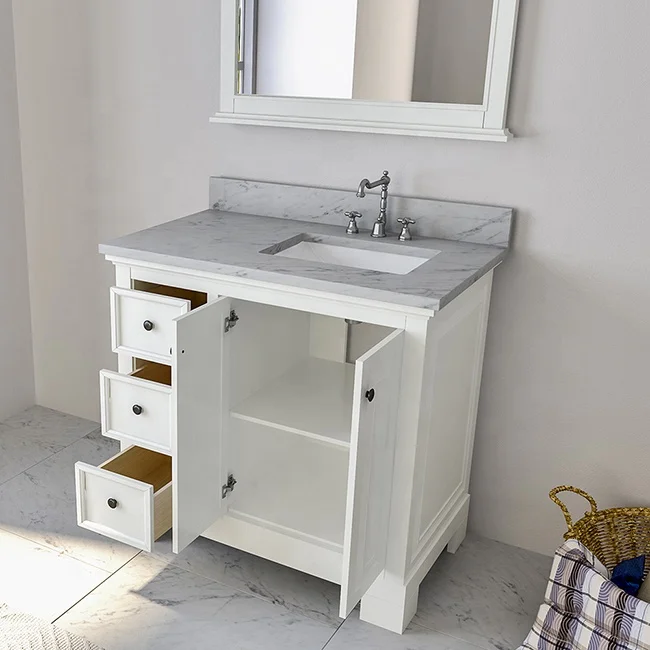 36 Inch Nordic Wooden Bathroom Vanity Cabinet Carrara White Marble Top Bathroom Vanities