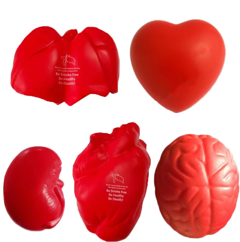BSBH Promotion Relief Toys PU Foam Heart Organ Stress Ball Anti Stress Heart Toys with Logo for Hospital