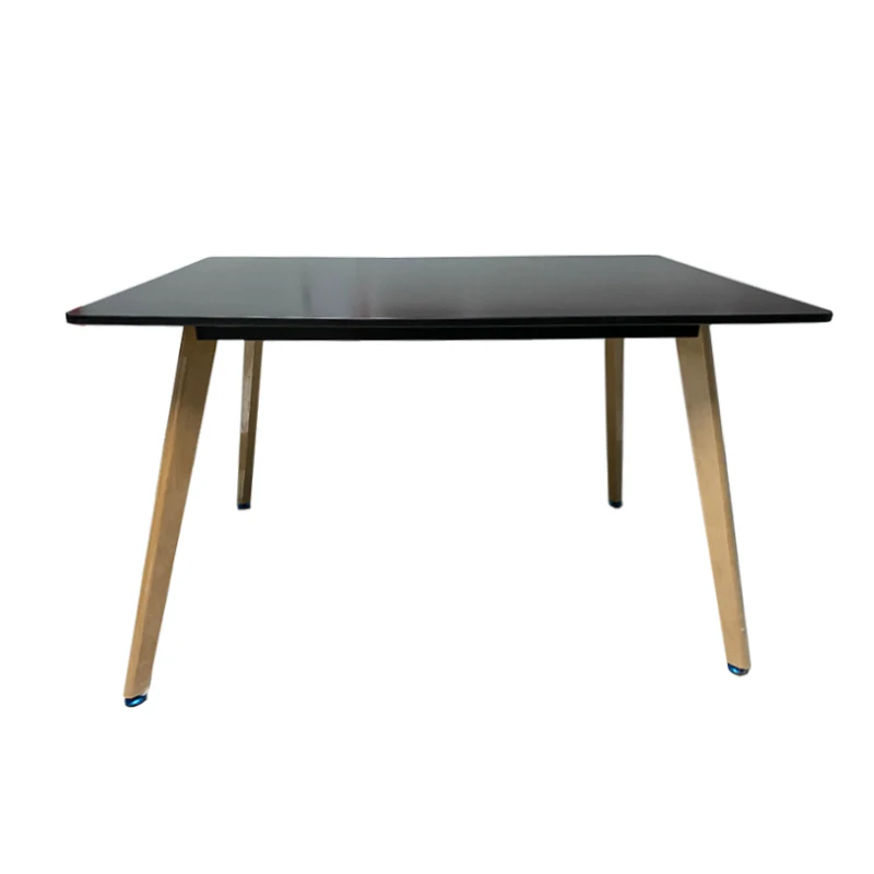 Wholesale MDF Glass Top Dine Tables Rectangle Adjustable Height Feet Black Wooden Dining Table