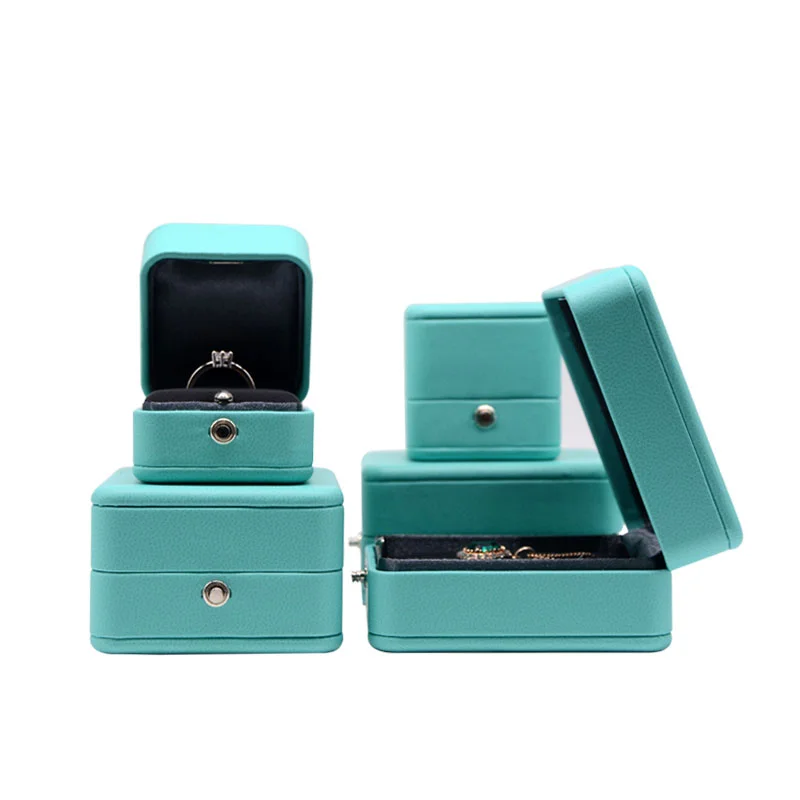 FORTE T blue Luxury Small Button Custom Logo PU Leather jewelry packaging  boxes jewelry Ring Box