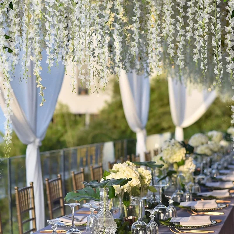 Wisteria Hanging Flowers Artificial White Wisteria Vine Silk Wisteria Flowers Garland For Wedding Arch Party Garden