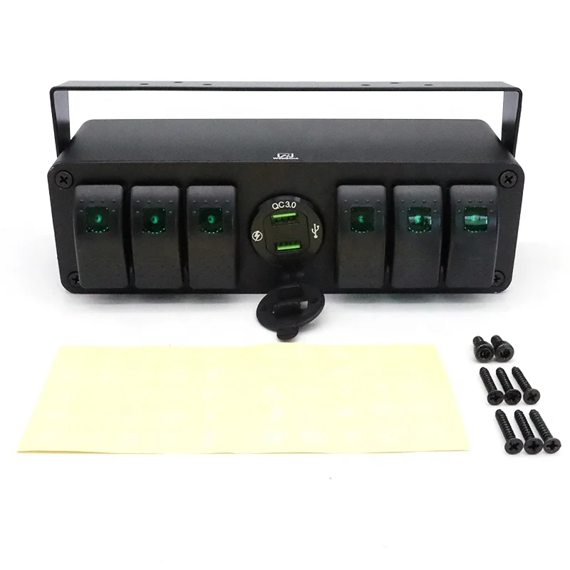 Best Product Amazon 2024 Waterproof 12V Voltmeter Dual USB Charger 6 Gang Marine Rocker Switch Panel Box for Car Boat