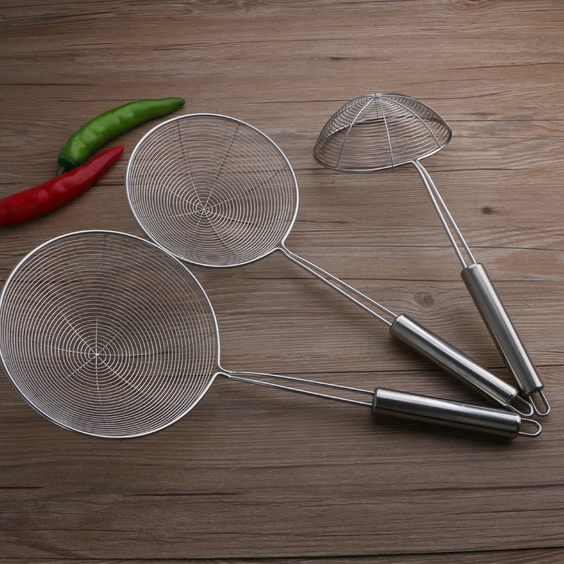Frying Cooking Oil Draining Skimmer Kitchen Food Skimmer Stainless Steel  Strainer