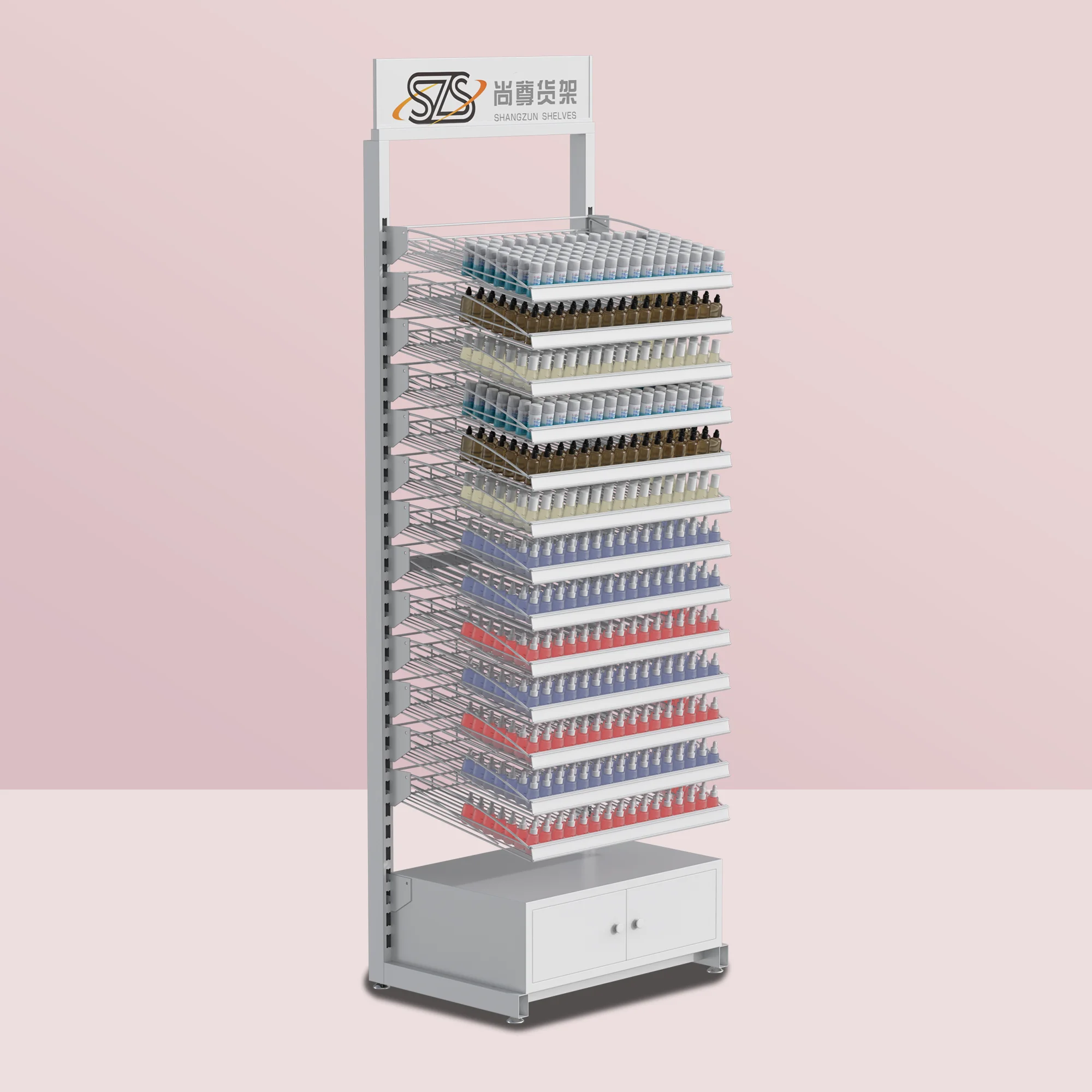 Custom makeup shop cosmetic store nail polish display rack,nail polish display shelf,nail polish sale floor stand