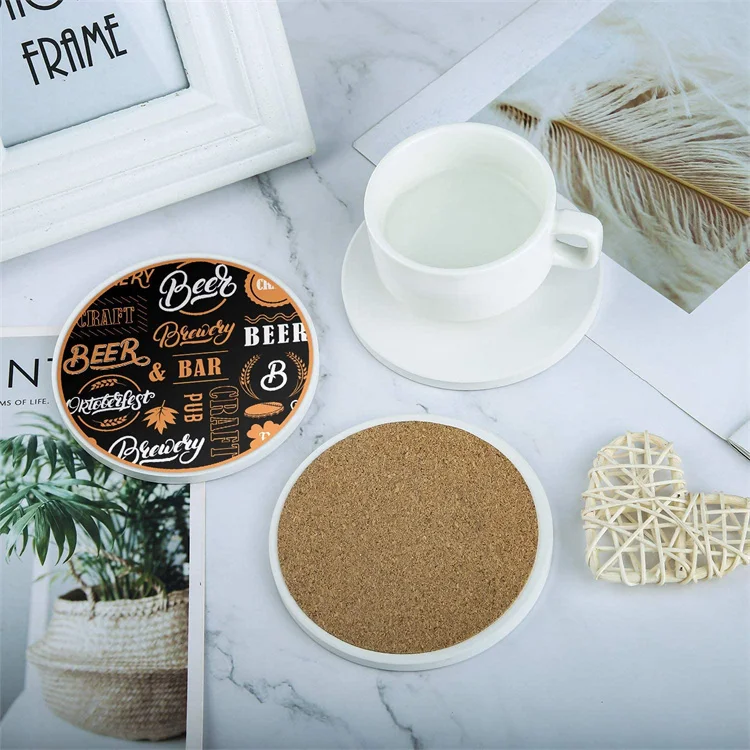 hot selling 2023 Eco-friendly And Non-Slip Blank Sublimate Stone Cup Pad Blank With Cork Ceramic Coasters Blank Ceramic Coaster