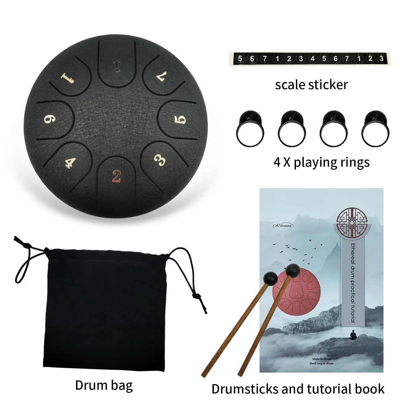 ASTEMAN стальной барабан для языка серия из углеродистой стали матовый черный 6 дюймов 8 тонов Лотос стальной барабан для языка