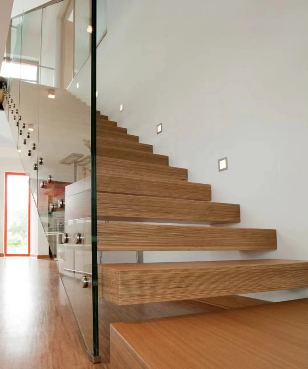 VIKO 2024 Modern Indoor Home  Marble Box Suspended Staircase Blue glass Floating Stairs