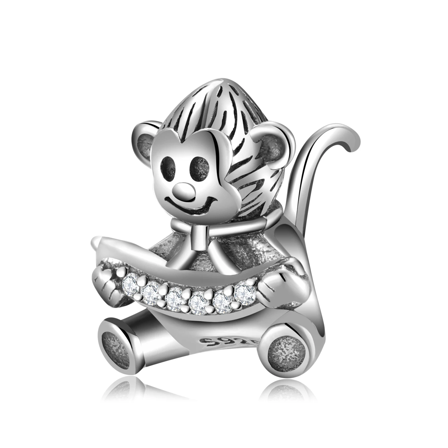 925 Sterling Silver New Trendy Charm Monkey holding a banana with clear zircon Fit Original Bracelet Jewelry Making Women Gifts