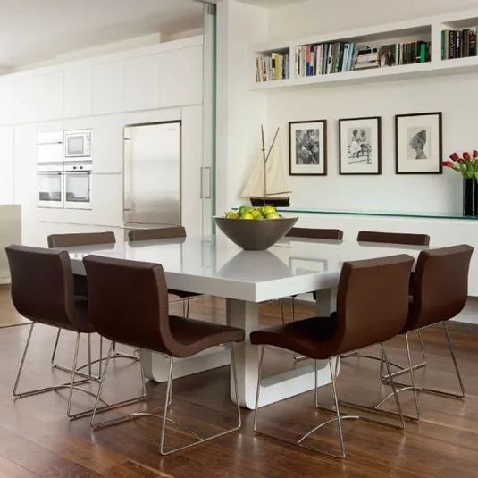 Fancy white rectangular solid surface dining tables acrylic table tops for 8 person