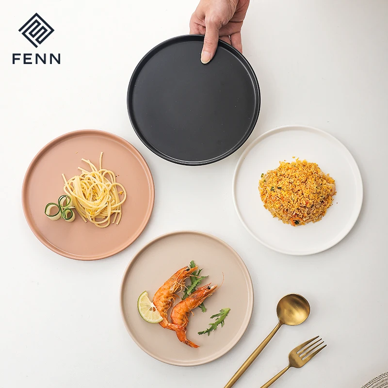 Nordic style wedding plate restaurant glaze matte flat plates dinner casual set of 6 ceramic dinner plate porcelain dishes