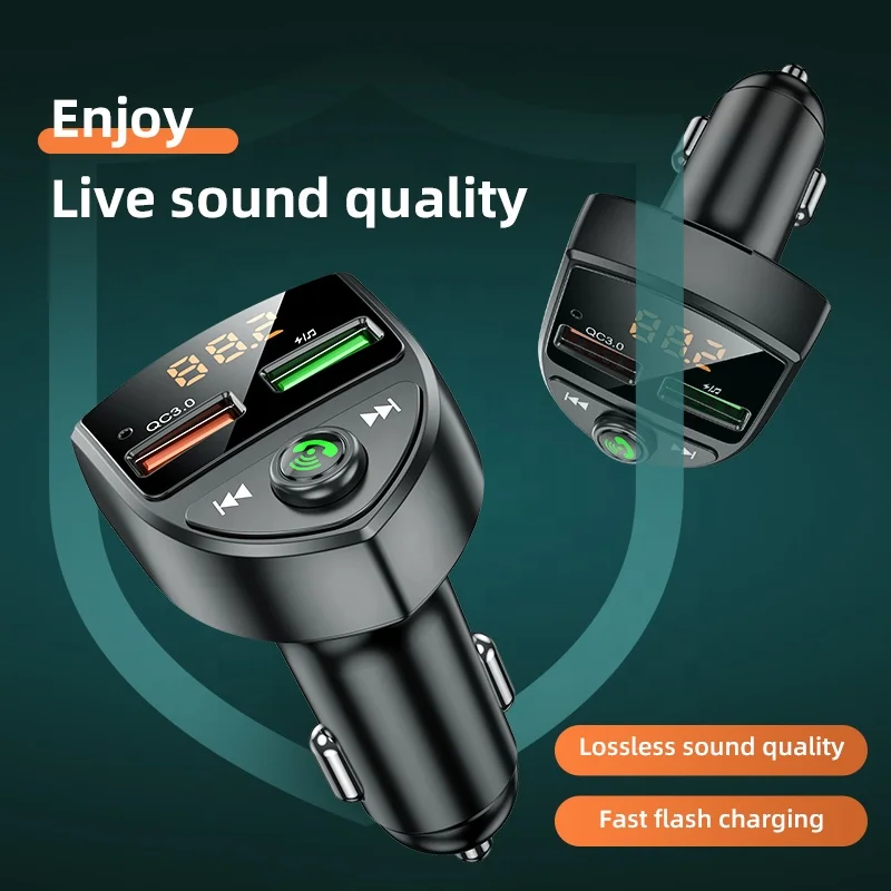 Беспроводной FM-радиопередатчик Bluetooth Автомобильный MP3-плеер QC3.0 зарядное устройство USB Обнаружение напряжения аккумулятора с U-диском режимами