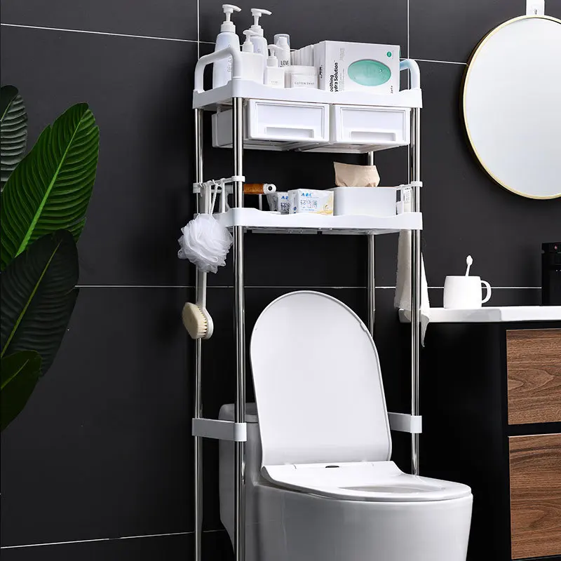 Bathroom Washing Machine Bathroom Shelf Toilet Restroom Floor Toilet Rack Punch Free Washbasin Storage Shelf