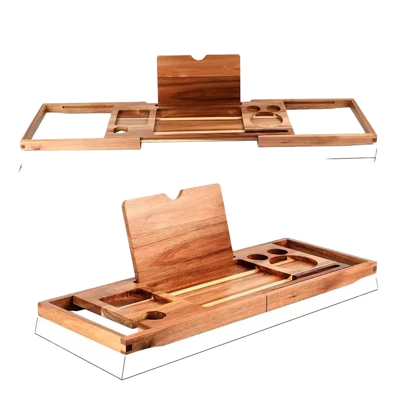 Hot sell  Eco-Friendly Luxury adjustable bathroom bamboo bathtub ball box tray rack organizer Bath table bathroom accessories