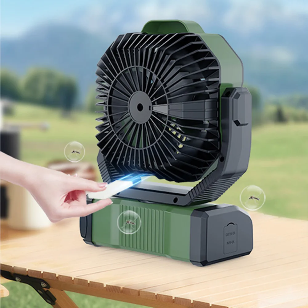 DELI Double Motor Camping Fan 20000mAh Battery With Led Lights USB Rechargeable Fan Automatically Oscillating Tent Outdoor Fan