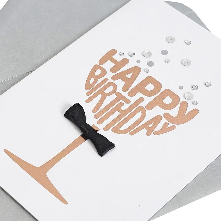 Custom Printing Sparkling Wine Celebrate Birthday Cards, Handmade Foil Cards For His Birthday