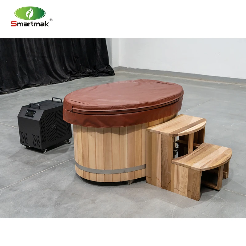 Smartmak red cedar Wood Cold Plunge Ice Bath With Chiller Spa Tub