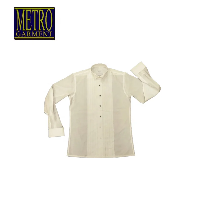 Белыми крыльями Очаровательная воротник спереди складки с двойными манжетами; Одежда с длинными рукавами костюм-смокинг мужская рубашка