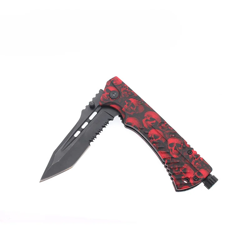 Wholesale Folding Knife with Skull Camo Design Hard Anodized Aluminum Handle Steel Blade for Camping Outdoor Hunting Rescue EDC