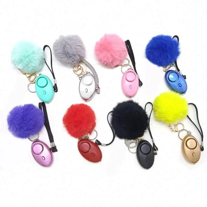 Wholesale 10Pcs Set Pom Pom Alarm Whistle Self Defense Keychain Women Protection Safety Keychain Accessories