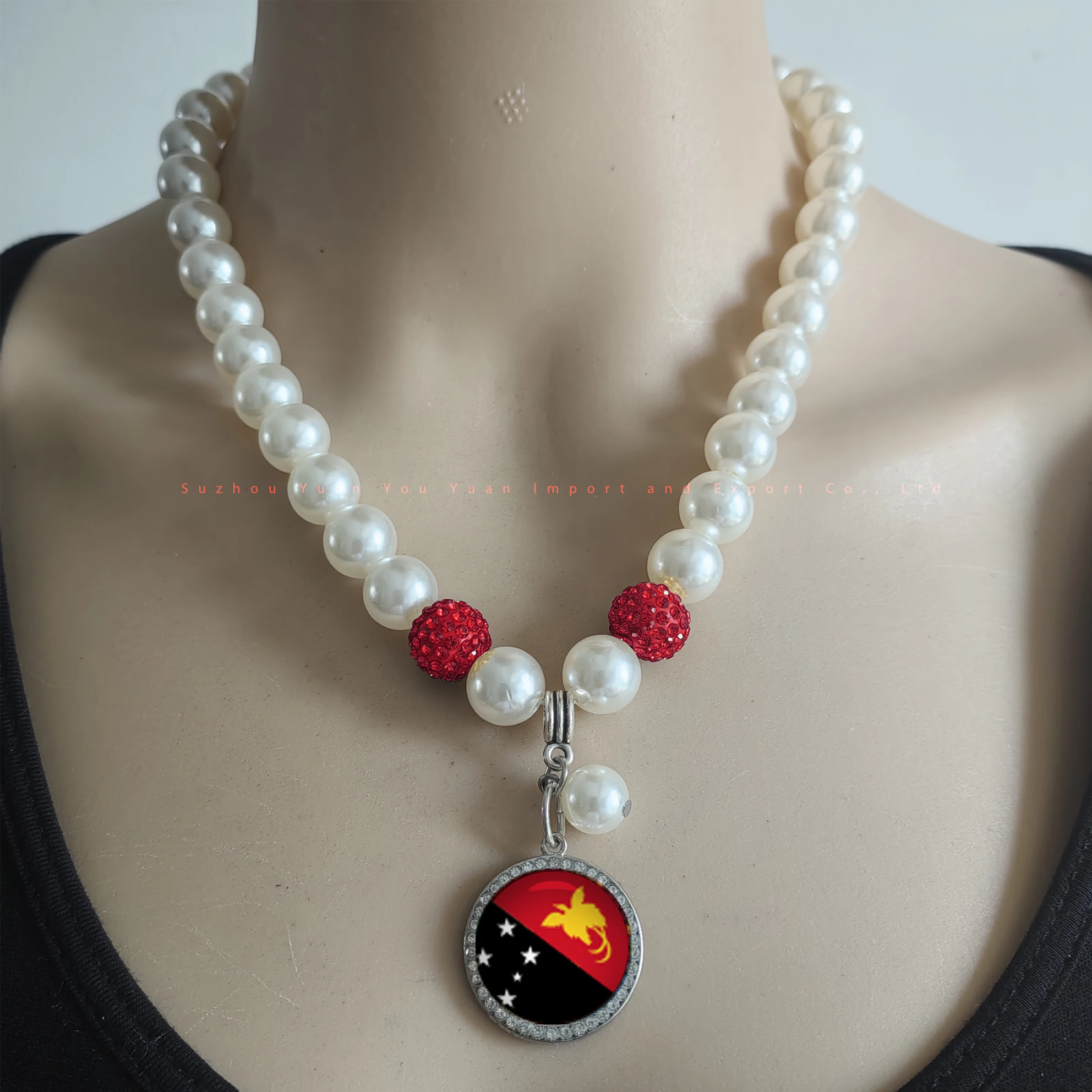 PAPUA NEW GUINEA    charm ABS pearls NECKLACE Greek Country Flag products Jewelry