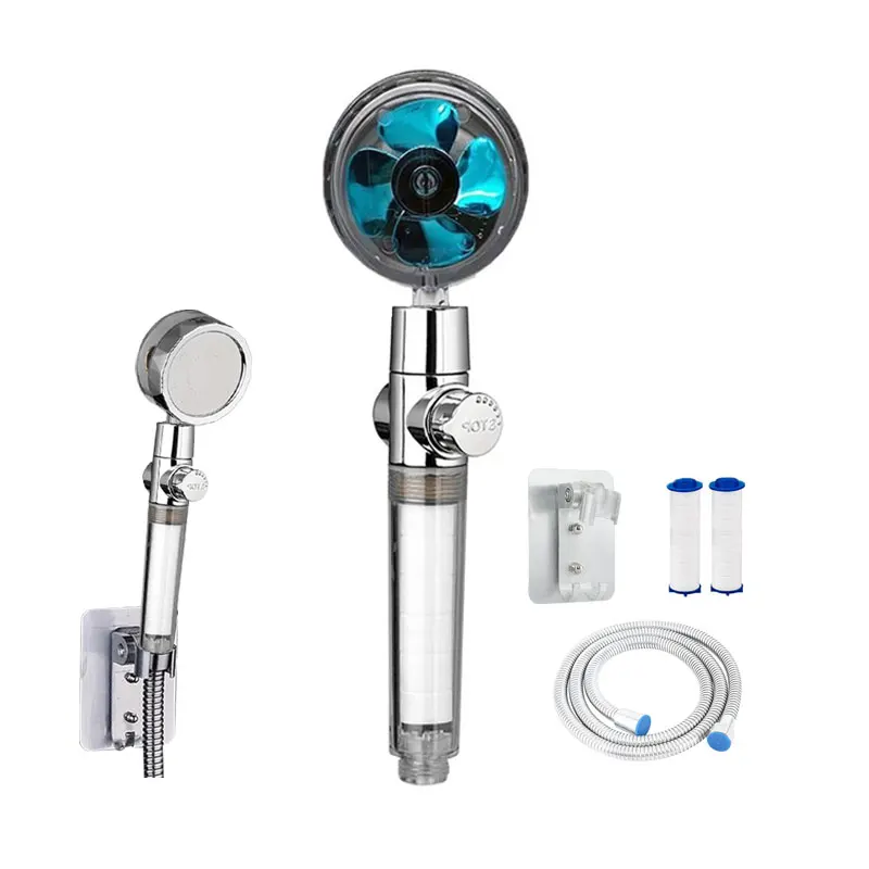 Adjusting water volume high pressure spray shower head set 360 degrees rotating turbocharged shower head with hose no-punch base
