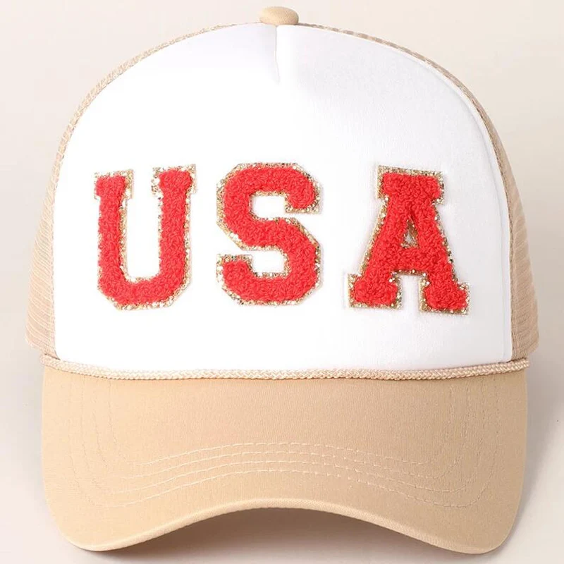 Curved Bill USA Rope Trucker Hats 5-Panel Custom Letters Patch Outdoor Hat Snapback Closure Baseball Caps Made In Vietnam