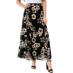 High Quality Fashion Floral Print Pleated Summer Women Maxi Long Skirt